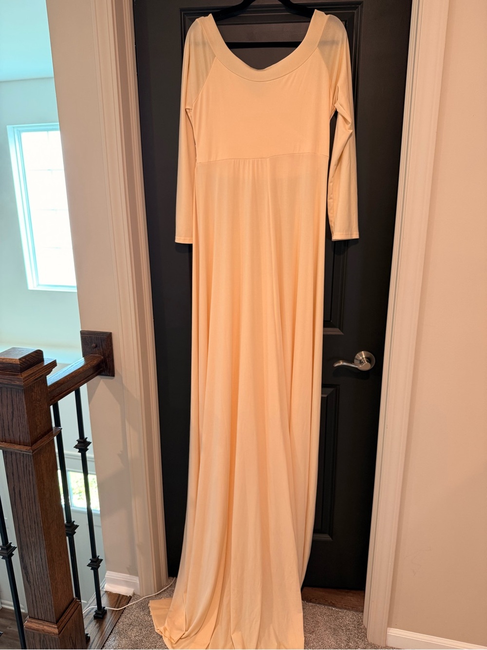 Off-Shoulder Maternity Maxi Dress - Peach - Picture 6 of 7